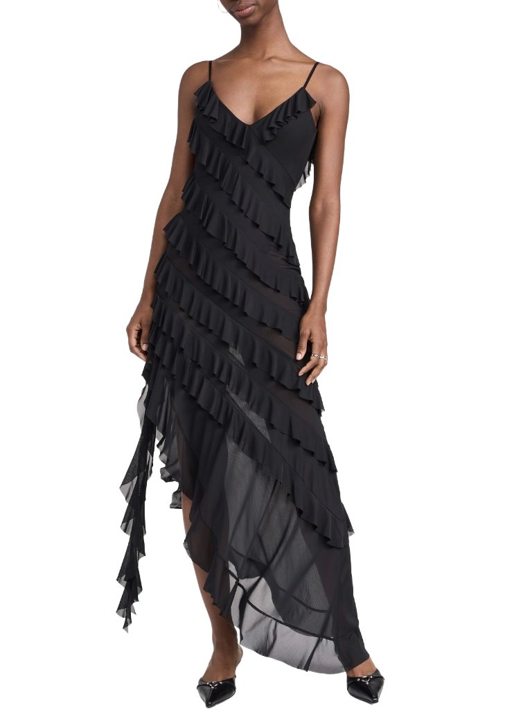 Afrm Vienna Ruffle Black Cocktail Slip Party Dress Small Nwt